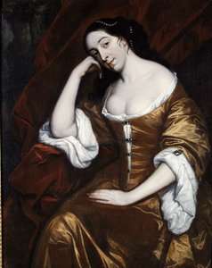 Retrato de una dama, con un vestido dorado y túnicas rojas